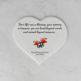 Placa Conmemorativa Cerámica con Foto, 20 cm de ancho – Porcelana en Forma de Corazón para Lápidas